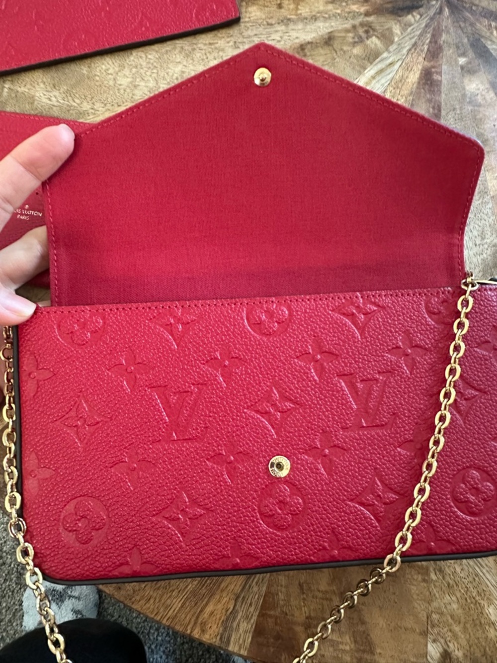 Authentic LV Félicie Pochette Monogram Empreinte - Red w/ Both Inserts - Picture 6 of 15